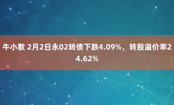 牛小散 2月2日永02转债下跌4.09%，转股溢价率24.62%